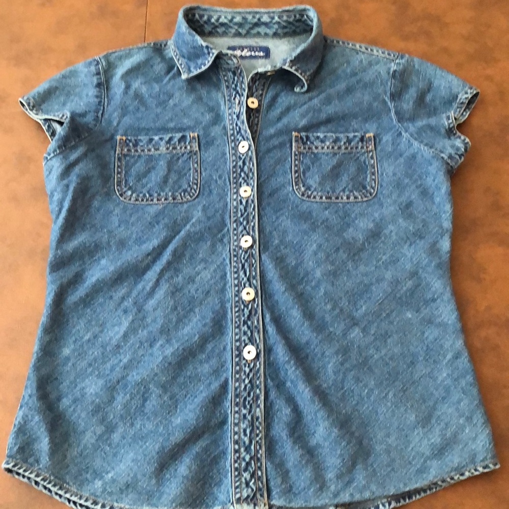 Vintage Denim Short Sleeve Blouse Shirt